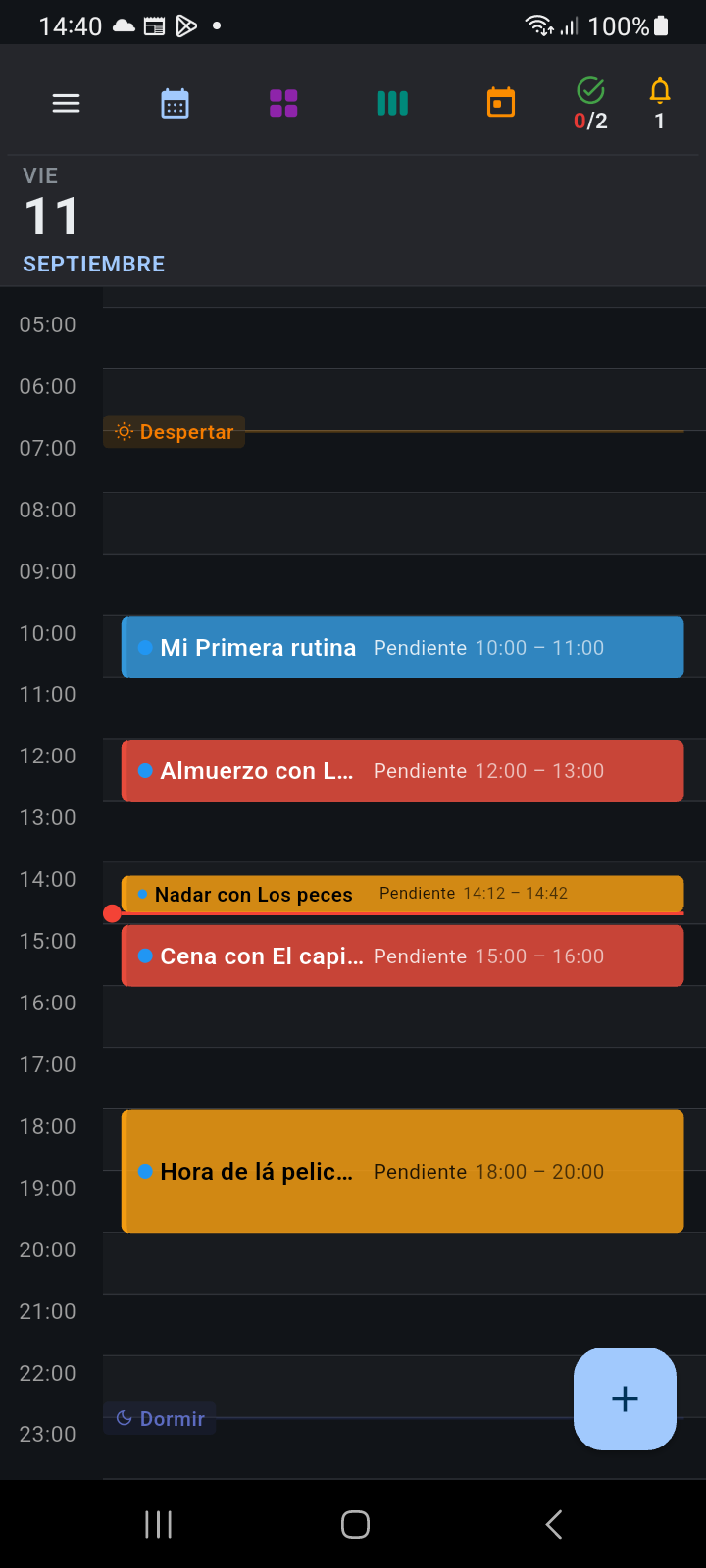 Cronograma diario de Ancora Planner con actividades, tareas y recordatorios programados