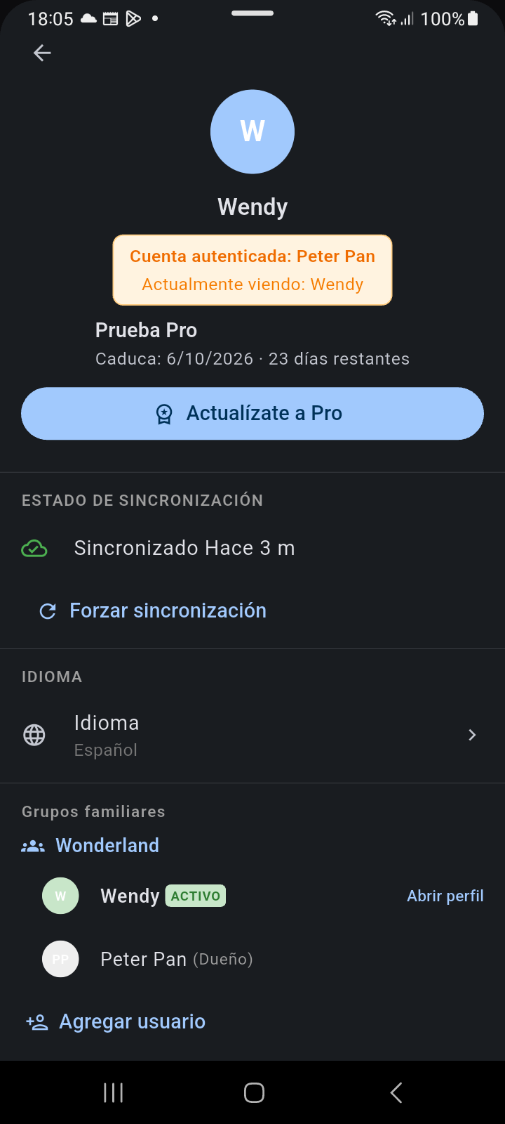 Panel de Cuenta en modo de visualización de miembro destacando el banner Cuenta Autenticada vs Viendo Actualmente y la insignia de miembro ACTIVO