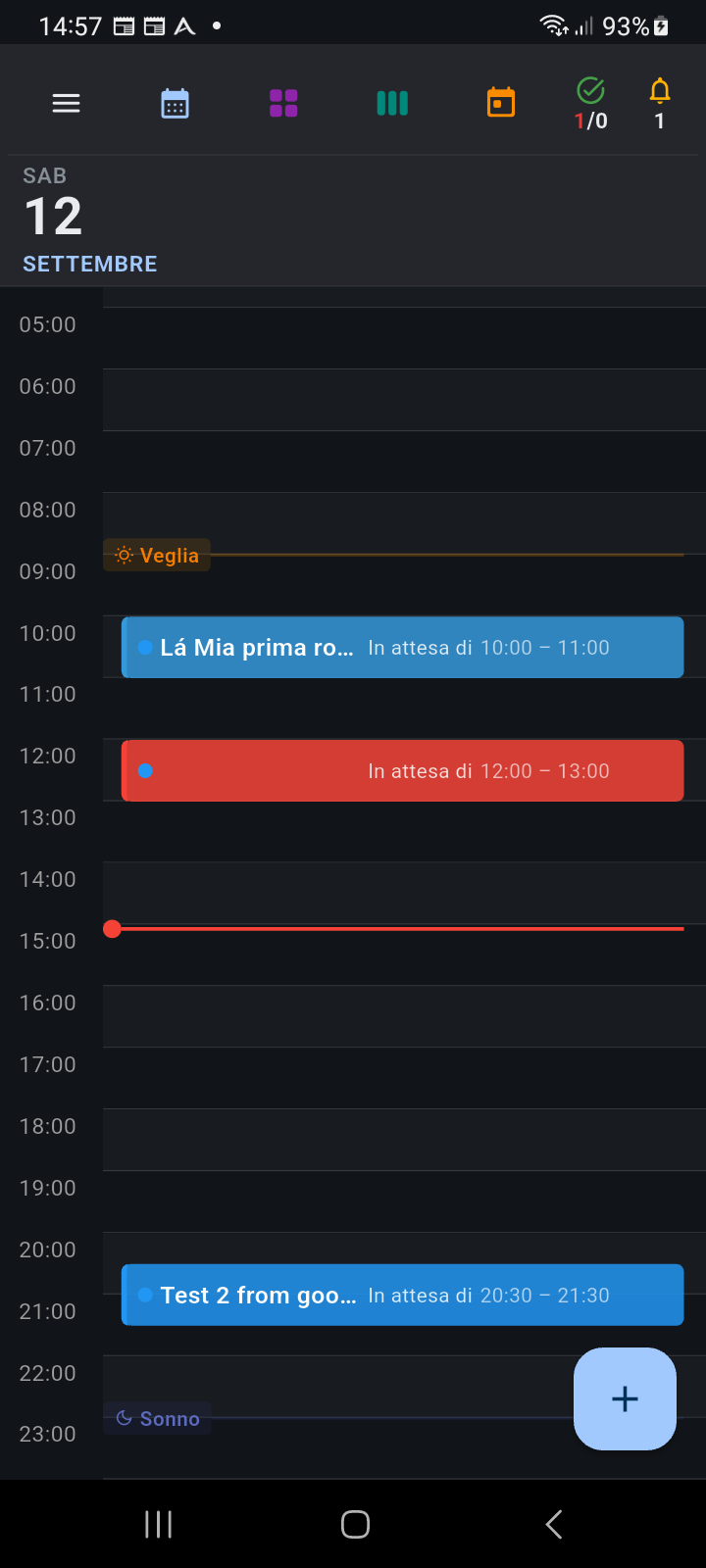 Calendario Vista Giornaliera di Ancora con blocchi di routine pianificati integrati armoniosamente accanto a voci autonome dell'agenda