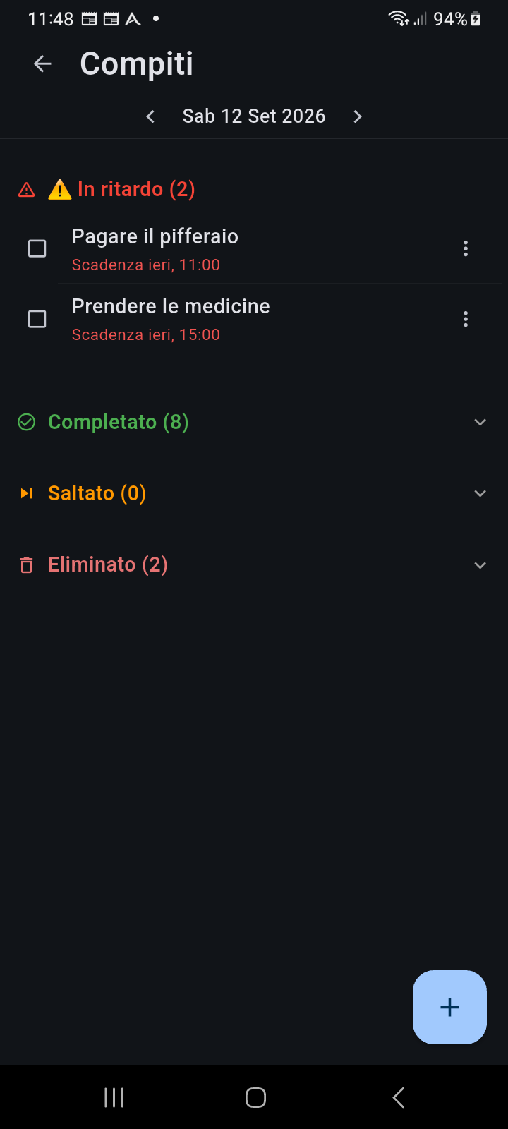 Schermata del Gestore Attività di Ancora che mostra attività scadute e selettore del giorno