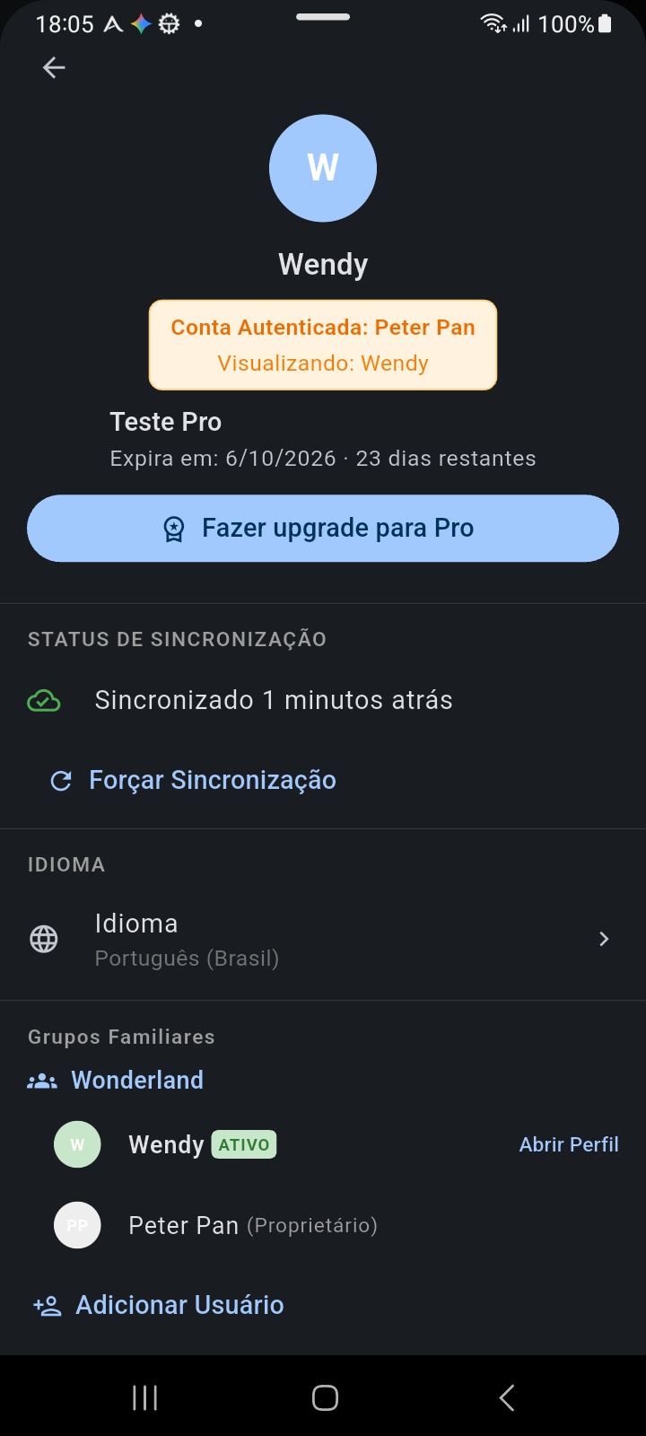 Painel de Conta no modo de visualização de membro destacando a faixa Conta Autenticada vs A Visualizar Atualmente e a etiqueta de membro ATIVO
