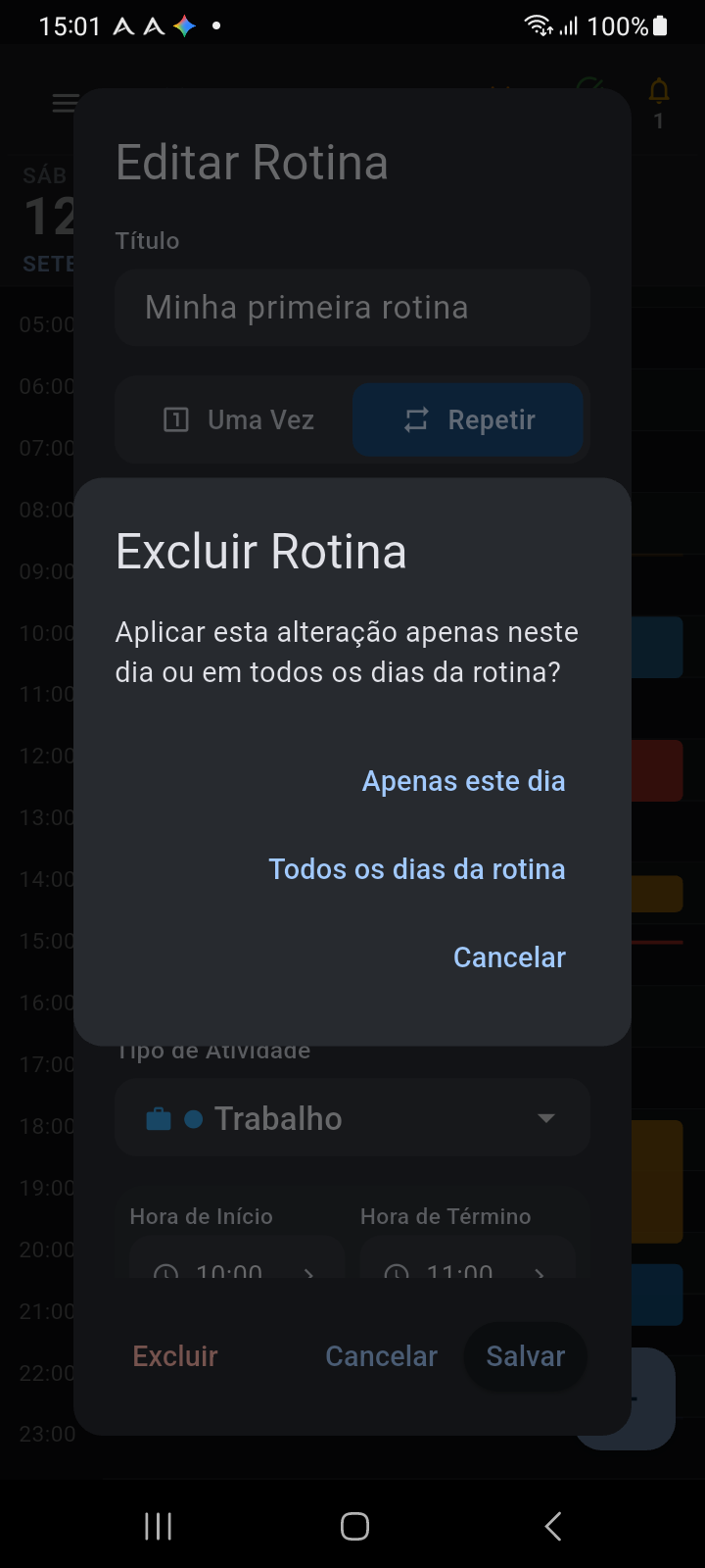 Aviso de seleção de escopo do Ancora perguntando se as alterações se aplicam a Apenas este dia ou Todos os dias da rotina