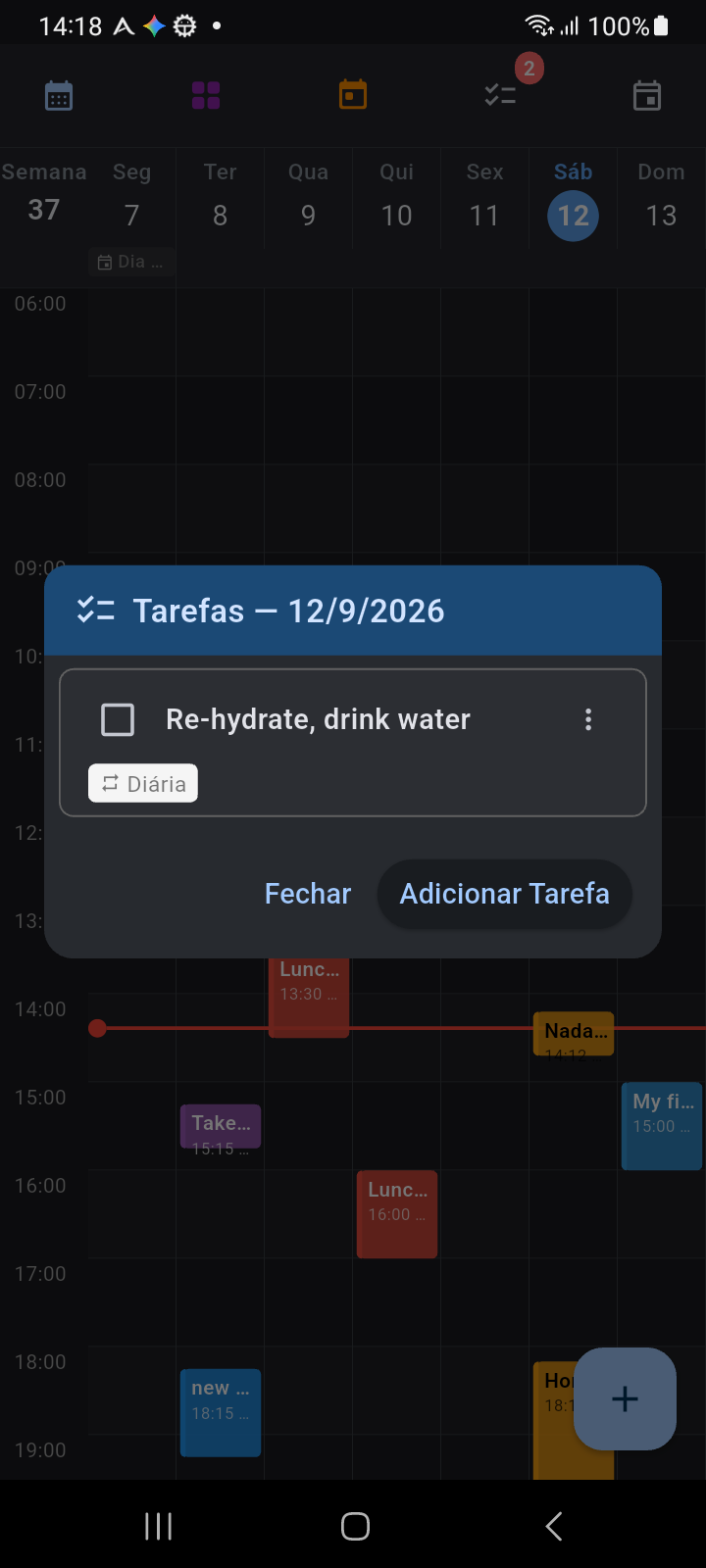 Caixa de diálogo Tarefas aberta a partir do botão de checklist da Visualização Semanal